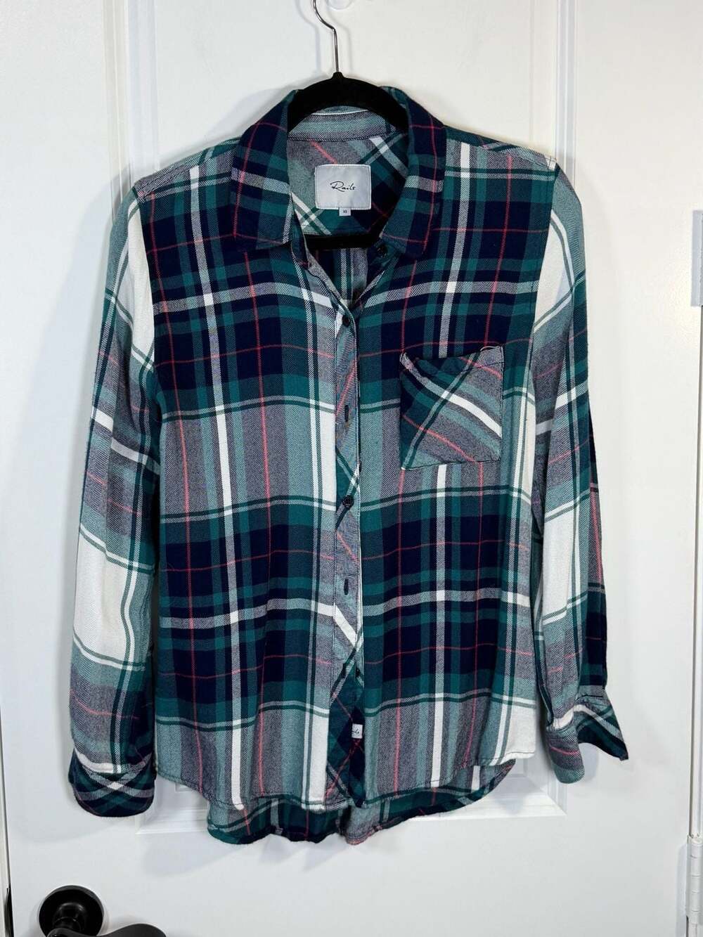 Rails Hunter Plaid Button Down Shirt XS White Green Navy